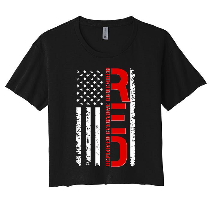 RED Remember Everyone Deployed Distressed US Flag Crop Top