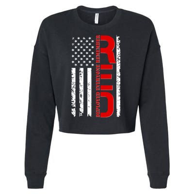 RED Remember Everyone Deployed Distressed US Flag Cropped Pullover Crew