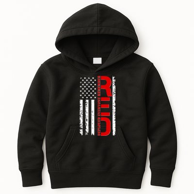 RED Remember Everyone Deployed Distressed US Flag Kids Hoodie