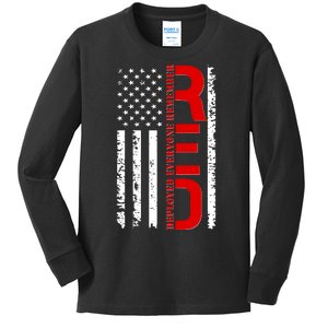 RED Remember Everyone Deployed Distressed US Flag Kids Long Sleeve Shirt