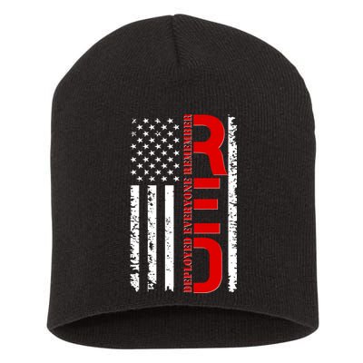 RED Remember Everyone Deployed Distressed US Flag Short Acrylic Beanie