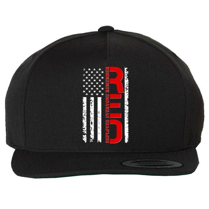 RED Remember Everyone Deployed Distressed US Flag Wool Snapback Cap