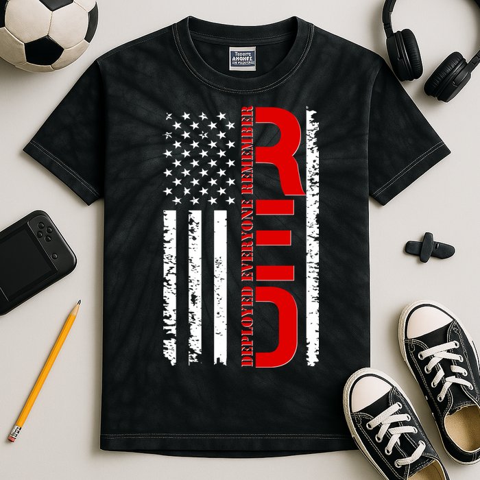 RED Remember Everyone Deployed Distressed US Flag Kids Tie-Dye T-Shirt