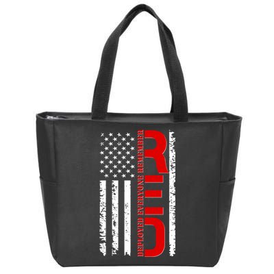 RED Remember Everyone Deployed Distressed US Flag Zip Tote Bag