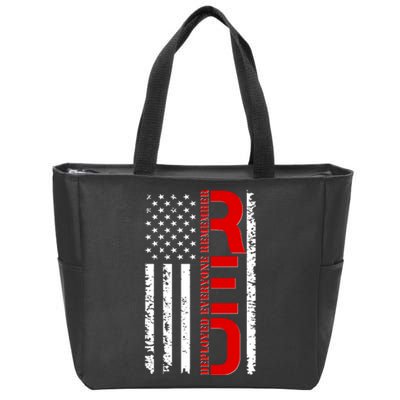 RED Remember Everyone Deployed Distressed US Flag Zip Tote Bag