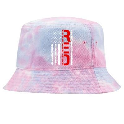 RED Remember Everyone Deployed Distressed US Flag Tie-Dyed Bucket Hat