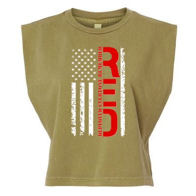 RED Remember Everyone Deployed Distressed US Flag Garment-Dyed Women's Muscle Tee