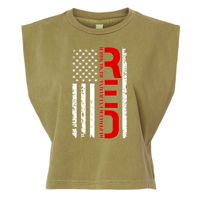 RED Remember Everyone Deployed Distressed US Flag Garment-Dyed Women's Muscle Tee