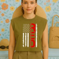 RED Remember Everyone Deployed Distressed US Flag Garment-Dyed Women's Muscle Tee