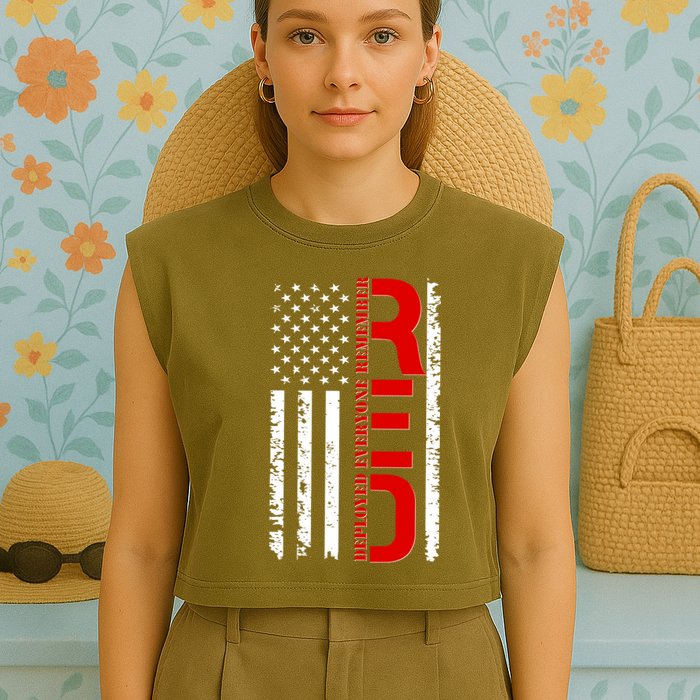 RED Remember Everyone Deployed Distressed US Flag Garment-Dyed Women's Muscle Tee