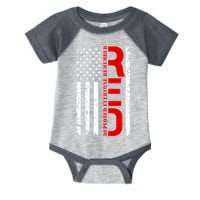 RED Remember Everyone Deployed Distressed US Flag Infant Baby Jersey Bodysuit