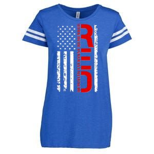 RED Remember Everyone Deployed Distressed US Flag Enza Ladies Jersey Football T-Shirt