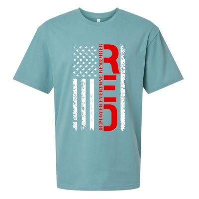 RED Remember Everyone Deployed Distressed US Flag Sueded Cloud Jersey T-Shirt
