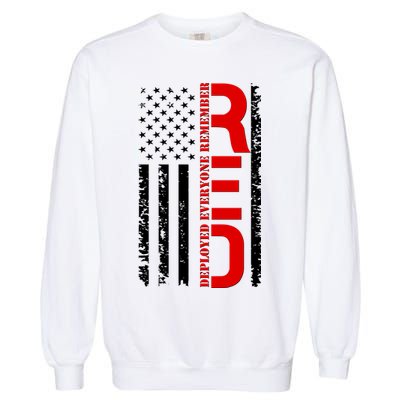 RED Remember Everyone Deployed Distressed US Flag Garment-Dyed Sweatshirt