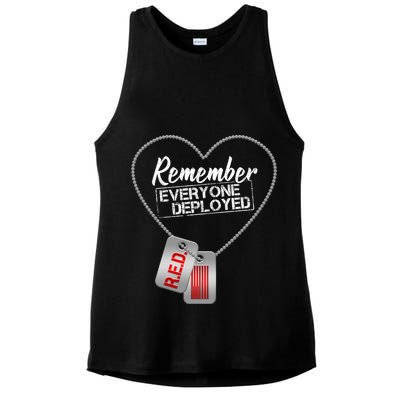 RED Remember Everyone Deployed Dog tags Ladies PosiCharge Tri-Blend Wicking Tank