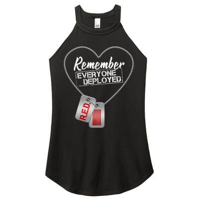 RED Remember Everyone Deployed Dog tags Women's Perfect Tri Rocker Tank