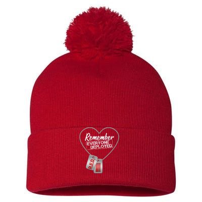 RED Remember Everyone Deployed Dog tags Pom Pom 12in Knit Beanie