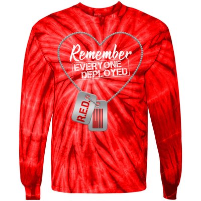 RED Remember Everyone Deployed Dog tags Tie-Dye Long Sleeve Shirt