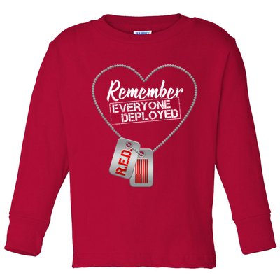 RED Remember Everyone Deployed Dog tags Toddler Long Sleeve Shirt