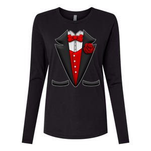 Red Rose Tuxedo Womens Cotton Relaxed Long Sleeve T-Shirt