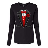 Red Rose Tuxedo Womens Cotton Relaxed Long Sleeve T-Shirt