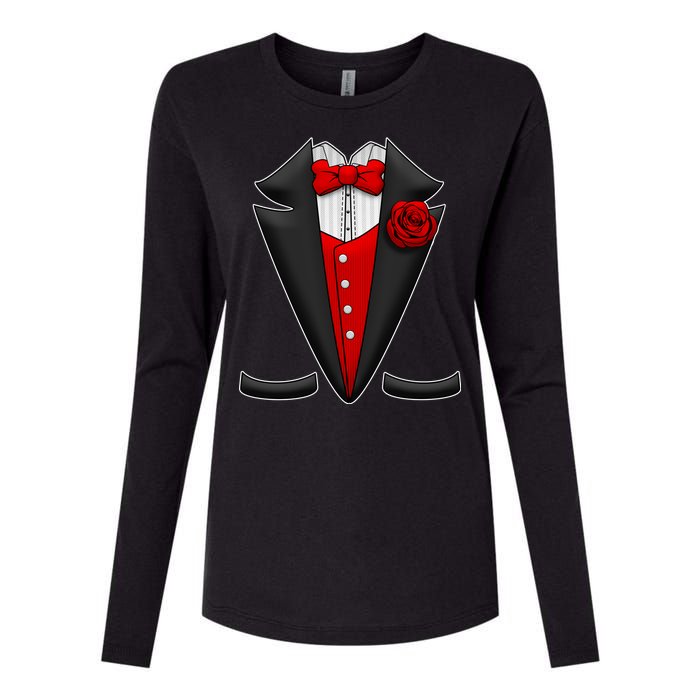 Red Rose Tuxedo Womens Cotton Relaxed Long Sleeve T-Shirt