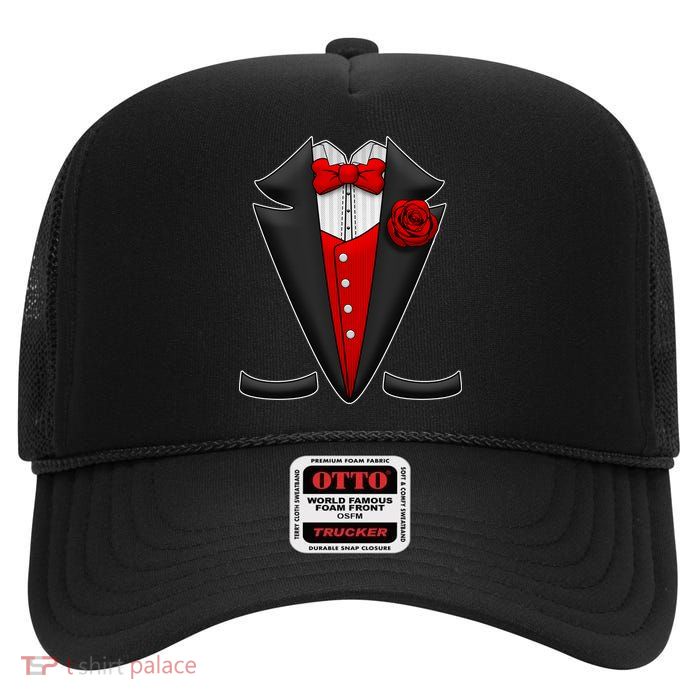 Red Rose Tuxedo High Crown Mesh Back Trucker Hat