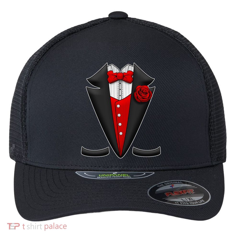 Red Rose Tuxedo Flexfit Unipanel Trucker Cap