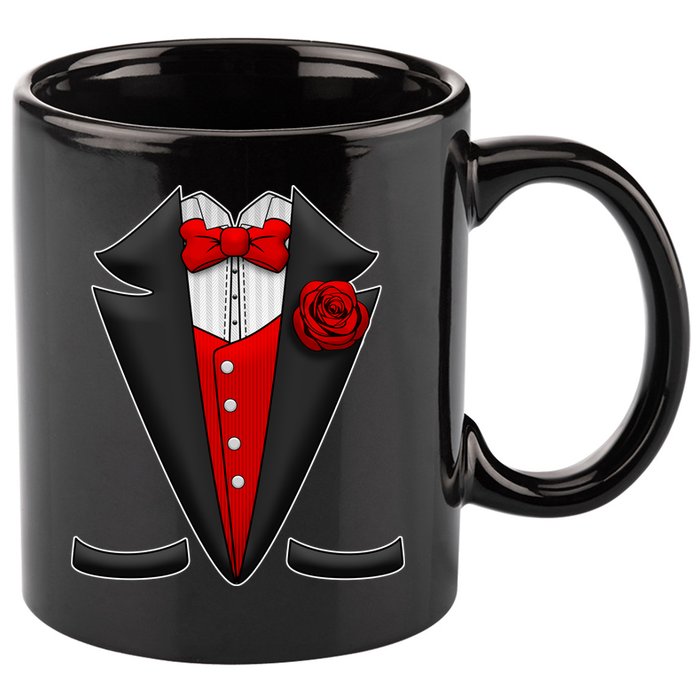Red Rose Tuxedo 11oz C Handle Ceramic Mug