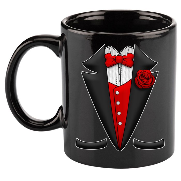 Red Rose Tuxedo 11oz C Handle Ceramic Mug