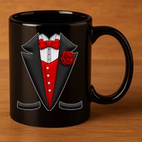 Red Rose Tuxedo 11oz C Handle Ceramic Mug