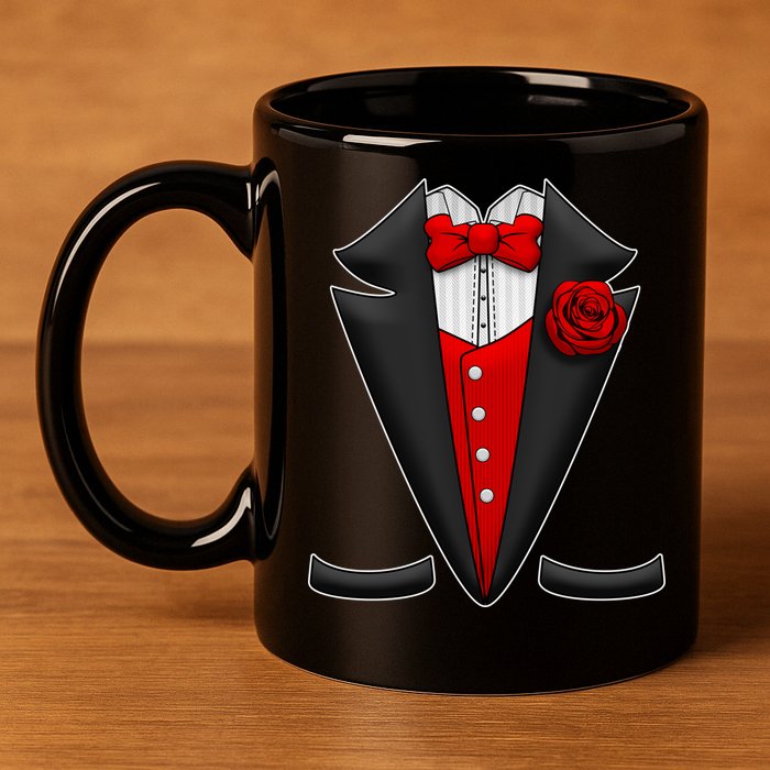 Red Rose Tuxedo 11oz C Handle Ceramic Mug