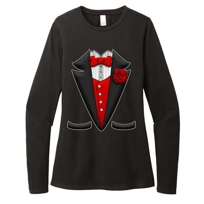 Red Rose Tuxedo Womens CVC Long Sleeve Shirt