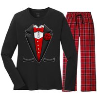 Red Rose Tuxedo Women's Long Sleeve Flannel Pajama Set 