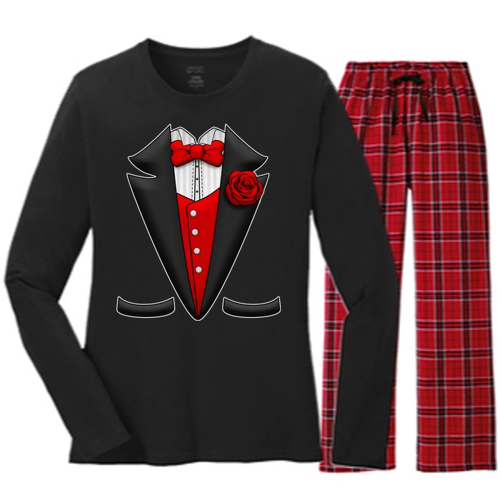 Red Rose Tuxedo Women's Long Sleeve Flannel Pajama Set 