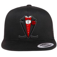 Red Rose Tuxedo Flat Bill Trucker Hat