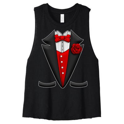 Red Rose Tuxedo Women's Racerback Cropped Tank