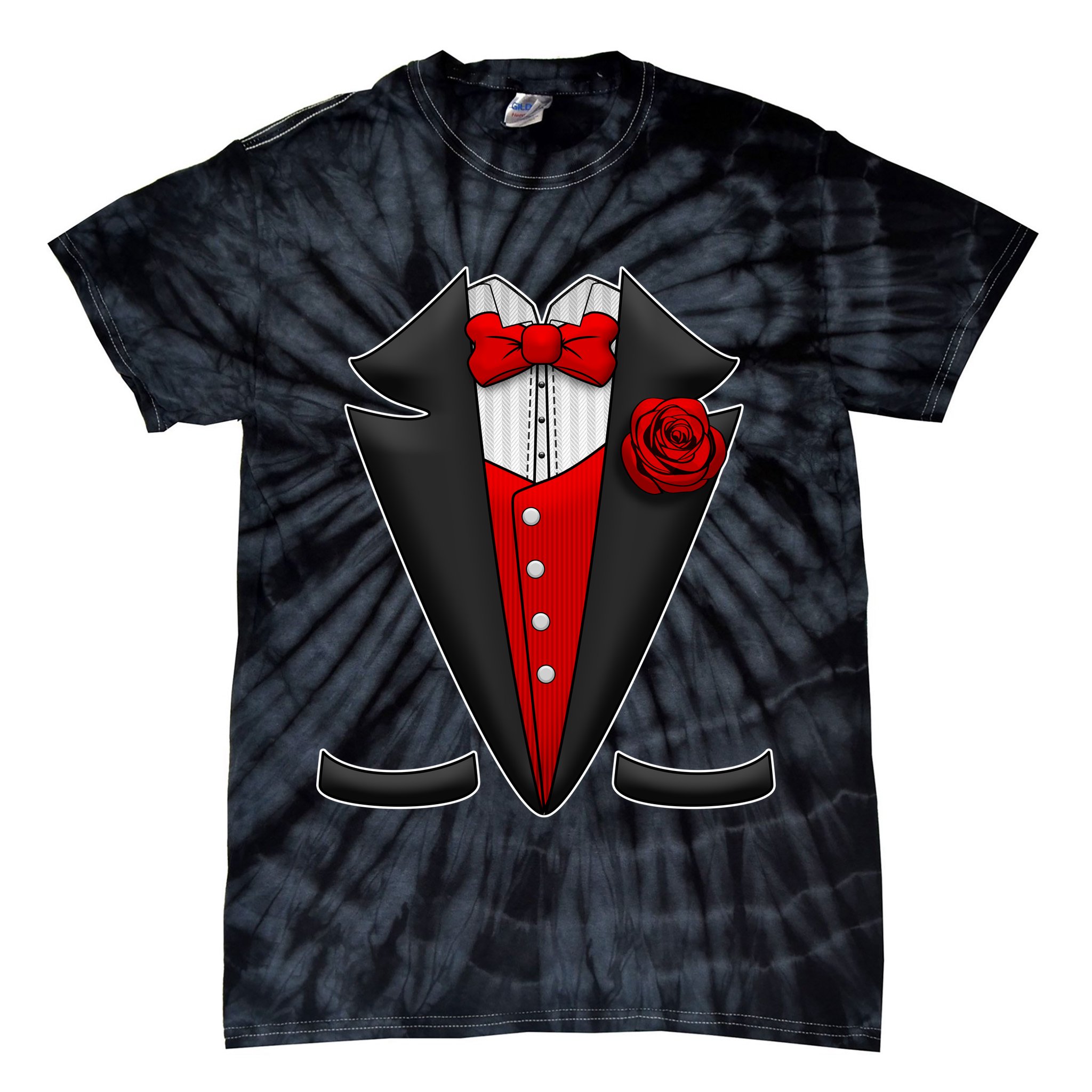 Red Rose Tuxedo Tie-Dye T-Shirt