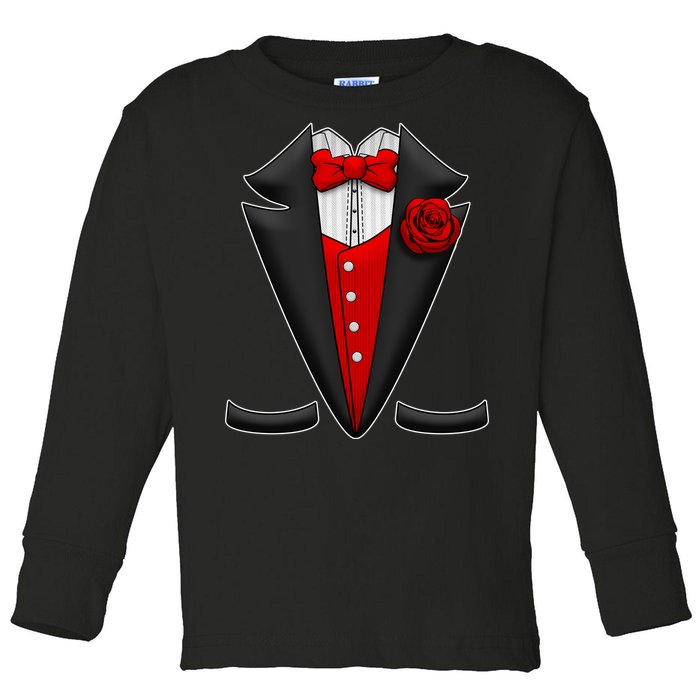 Red Rose Tuxedo Toddler Long Sleeve Shirt