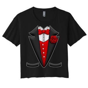 Red Rose Tuxedo Women's Crop Top Tee