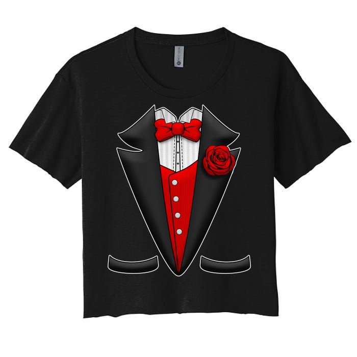 Red Rose Tuxedo Women's Crop Top Tee