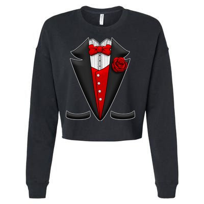 Red Rose Tuxedo Cropped Pullover Crew