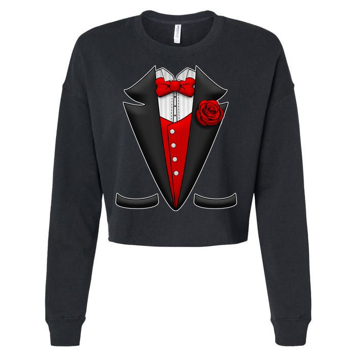 Red Rose Tuxedo Cropped Pullover Crew