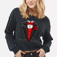 Red Rose Tuxedo Cropped Pullover Crew