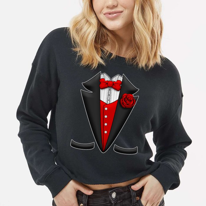 Red Rose Tuxedo Cropped Pullover Crew