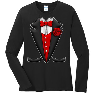 Red Rose Tuxedo Ladies Long Sleeve Shirt