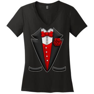 Red Rose Tuxedo Women's V-Neck T-Shirt