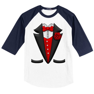 Red Rose Tuxedo Baseball Sleeve Shirt