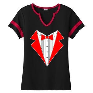 Red Tuxedo Wedding Tux Ladies Halftime Notch Neck Tee