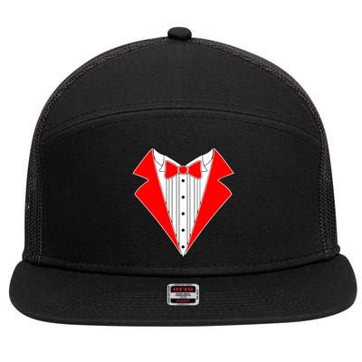 Red Tuxedo Wedding Tux 7 Panel Mesh Trucker Snapback Hat